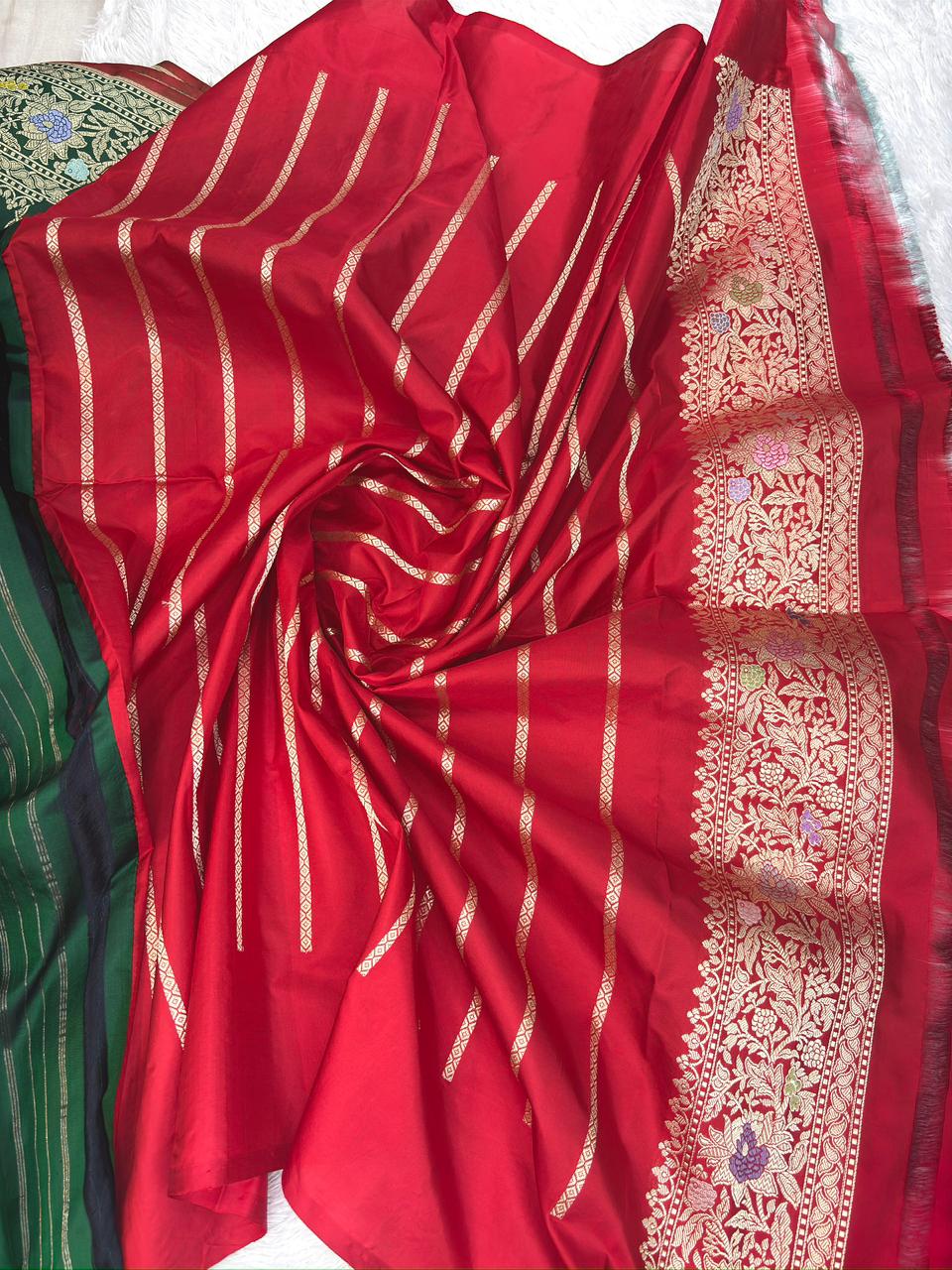 Banarasi Kadhua Jungla Saree in Emerald Jade Katan Silk with Jaal Pattern and Meenakari