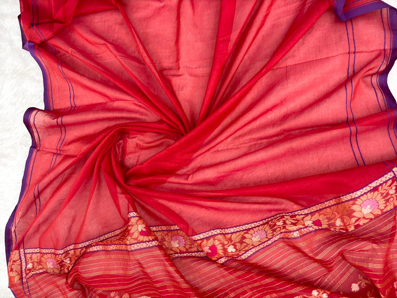 Heirloom Crimson & Violet: Pure Katan Silk Meenakari Jamdani Saree