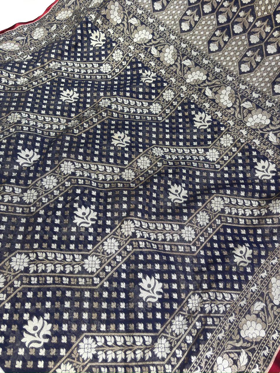 Heritage Loom: Charcoal Premium Banarasi Katan Silk Kadhua Jamdani