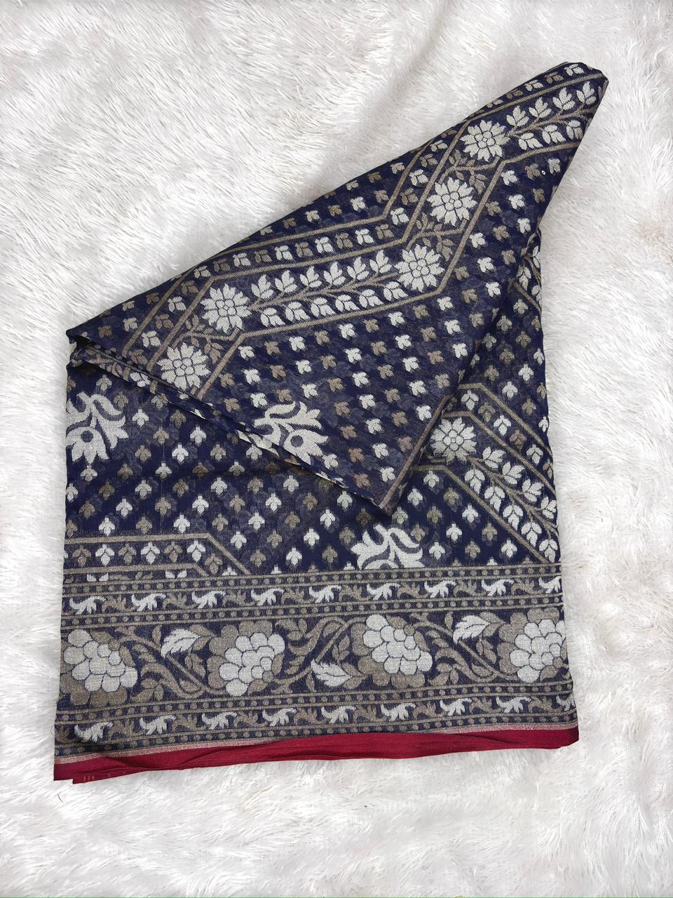 Heritage Loom: Charcoal Premium Banarasi Katan Silk Kadhua Jamdani