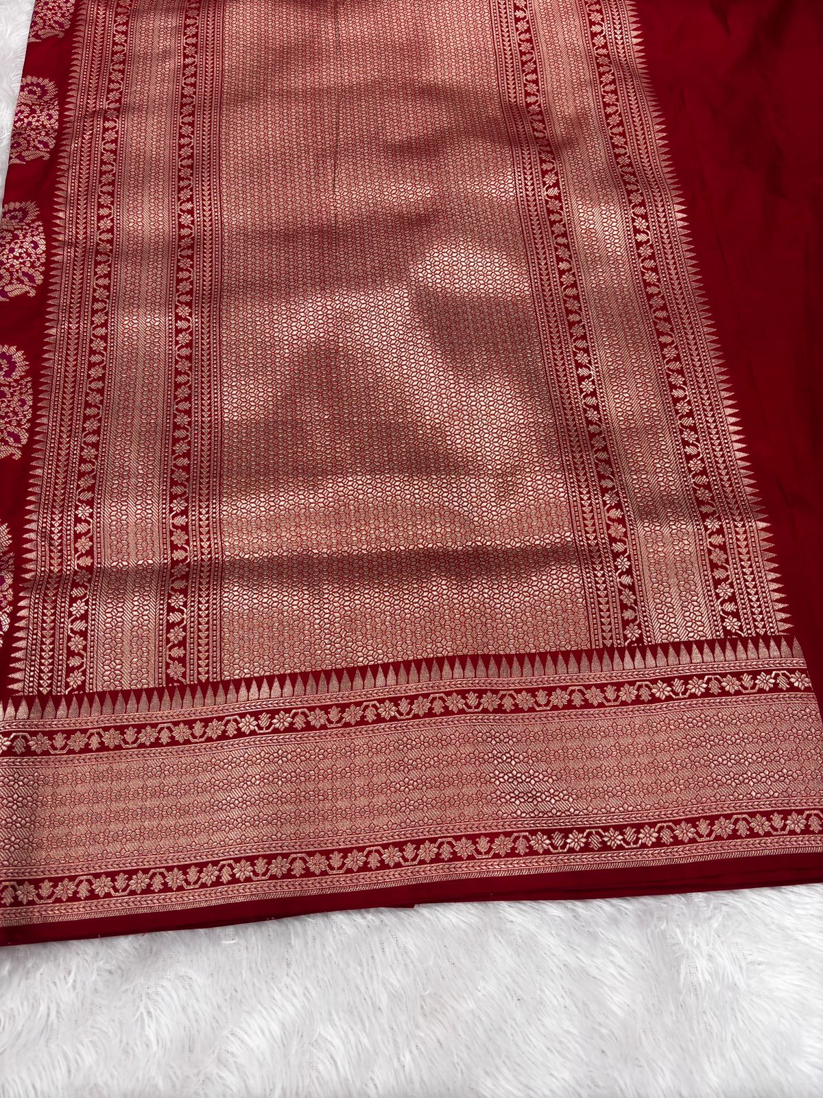 Royal Crimson Red Katan Silk Banarasi Saree Meenakari Buta Design