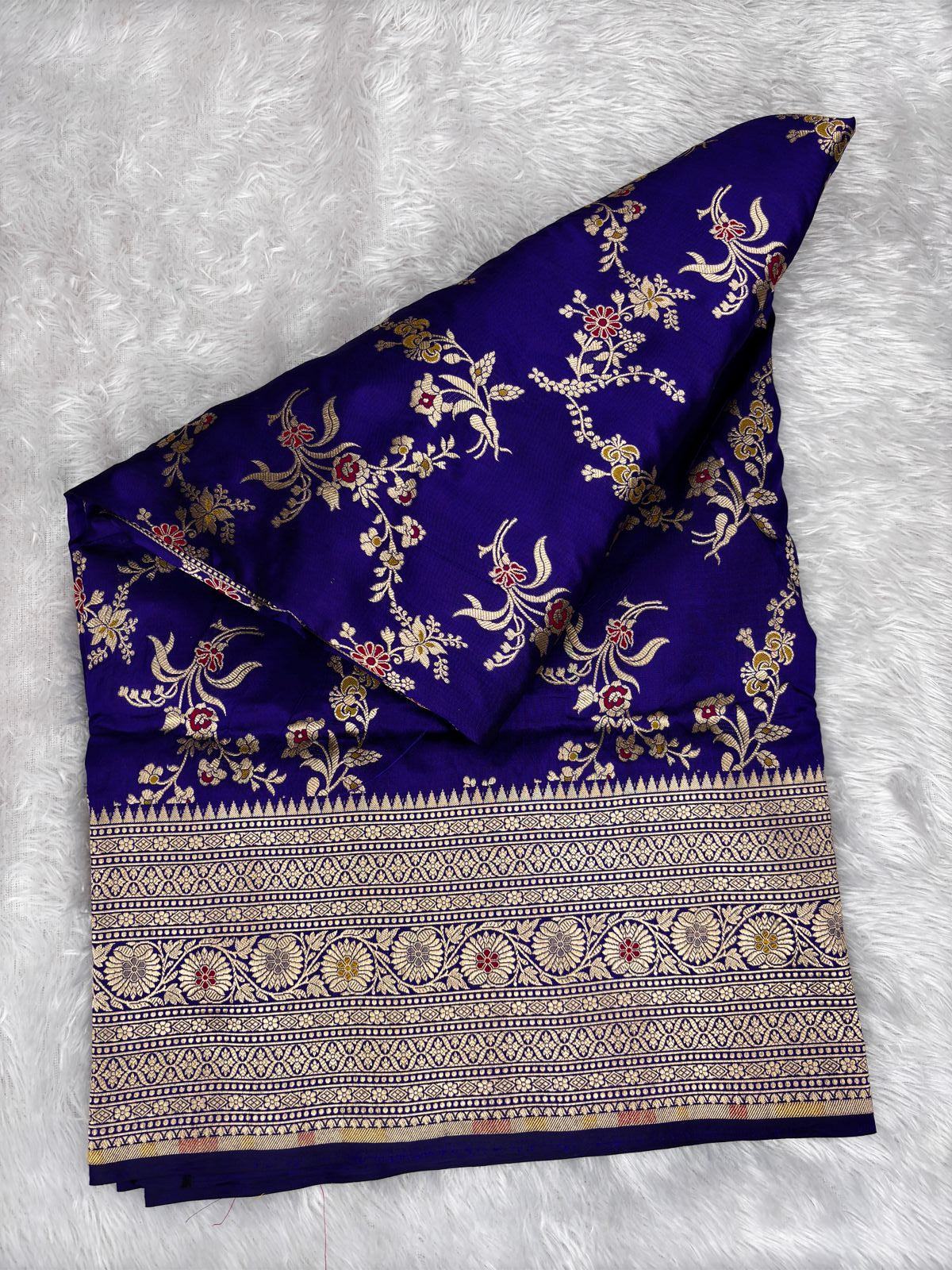 Royal Blue Handwoven Banarasi Katan Silk Jungla Saree