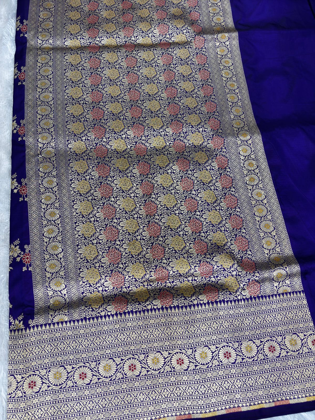 Royal Blue Handwoven Banarasi Katan Silk Jungla Saree