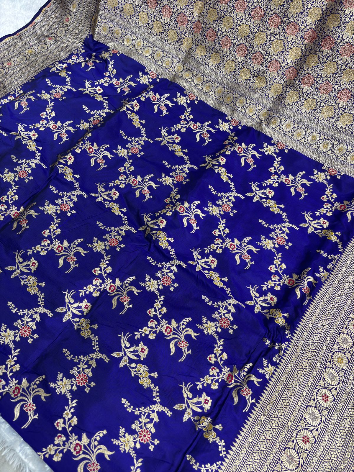 Royal Blue Handwoven Banarasi Katan Silk Jungla Saree