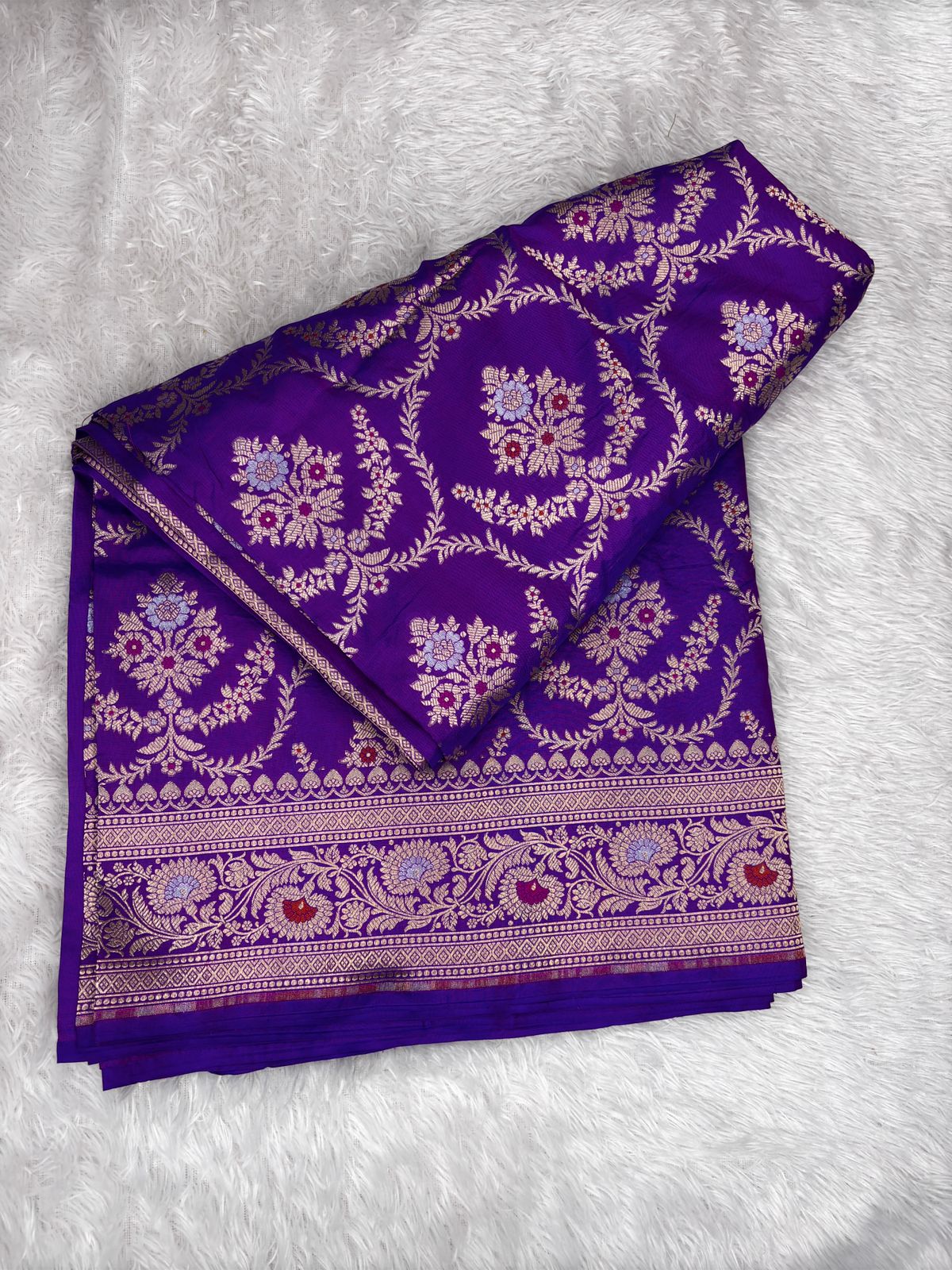 Vibrant Violet Banarasi Katan Silk Saree with Meenakari Floral Jaal and Traditional Paisley Pallu