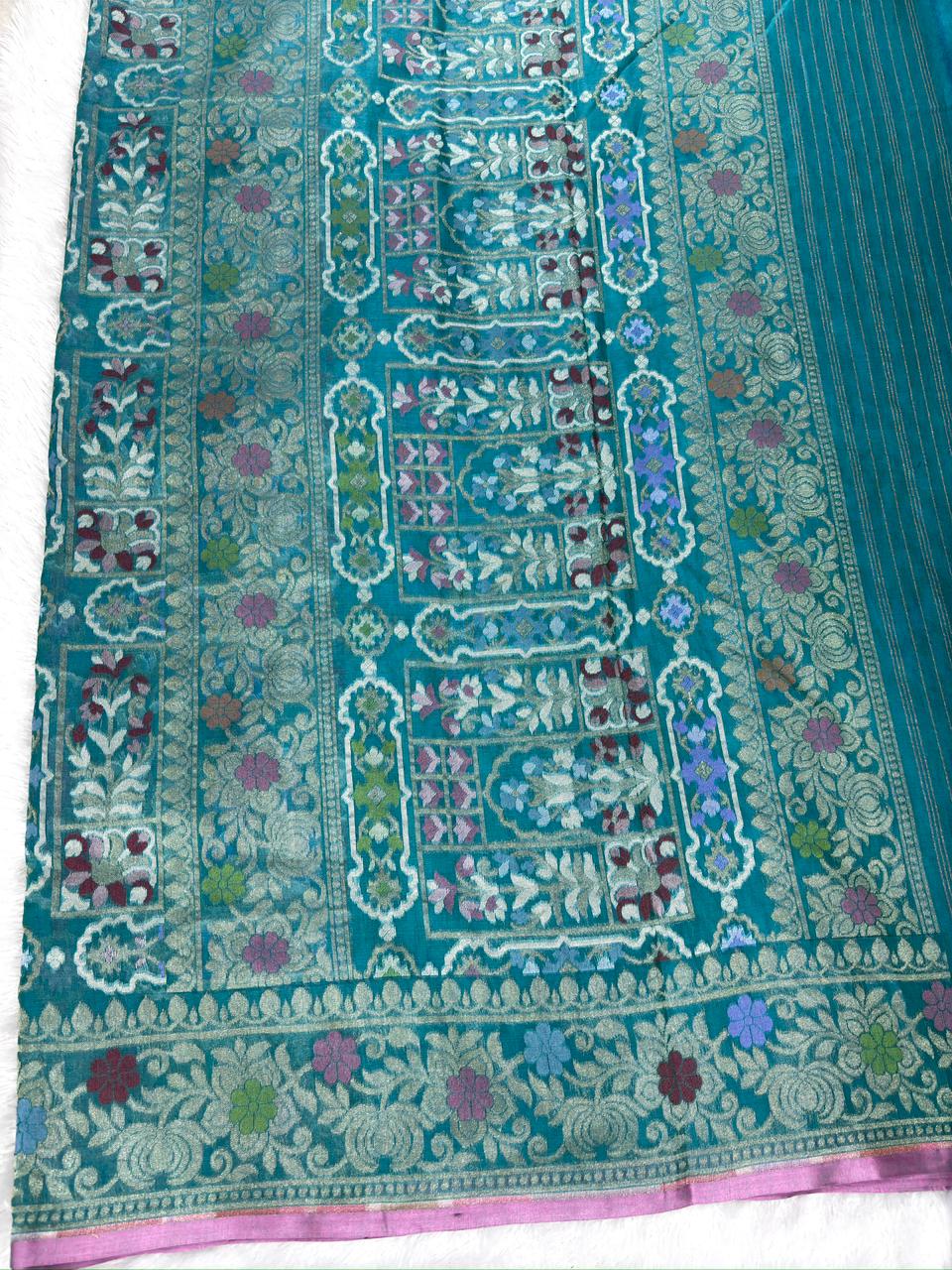 The Heritage Lattice: Handloom Banarasi Pure Katan Silk Kadhua Jamdani Saree