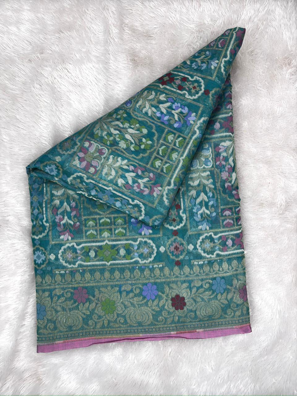 The Heritage Lattice: Handloom Banarasi Pure Katan Silk Kadhua Jamdani Saree