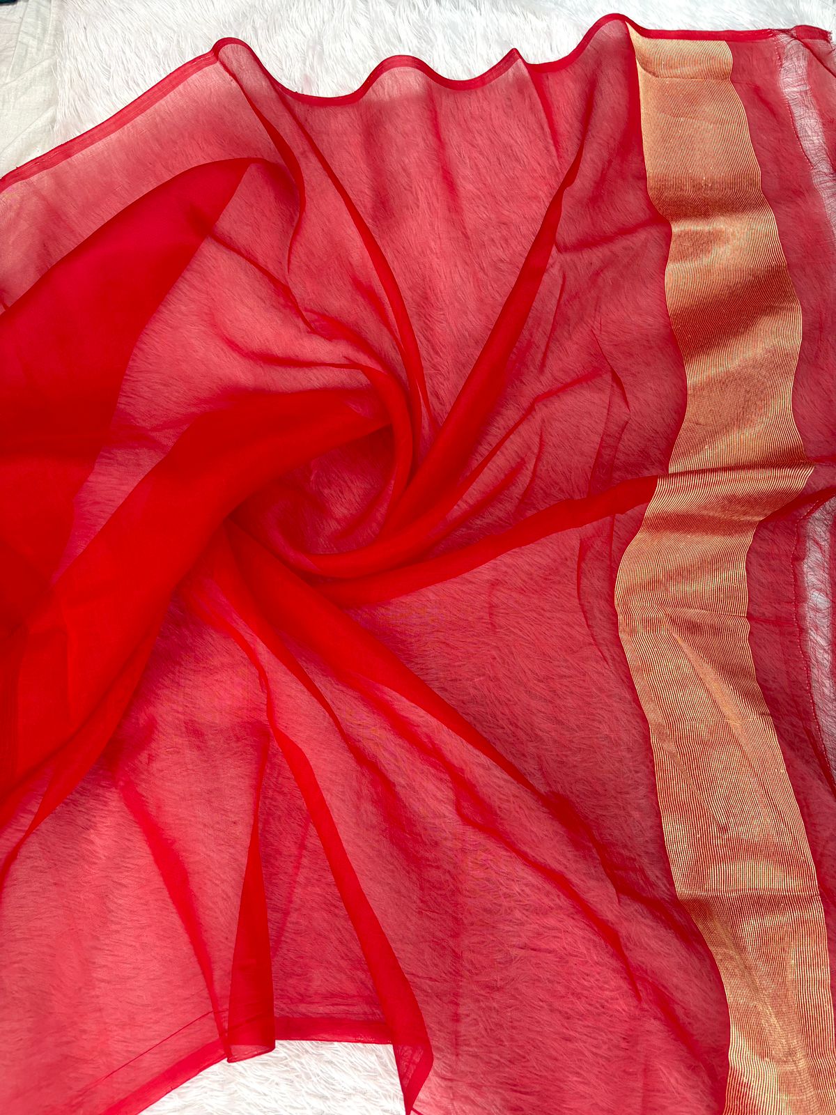 Crimson Red Kora Silk Saree with Bold Meenakari Floral Kadhua Motifs