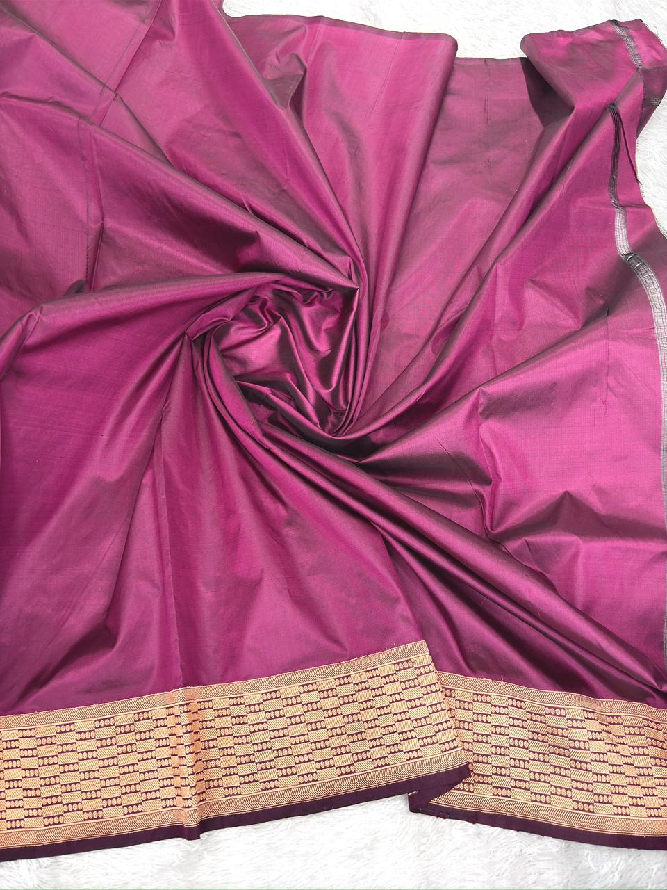 Katan Silk Saree: Deep Wine-Burgundy with Kadhua Floral Booti