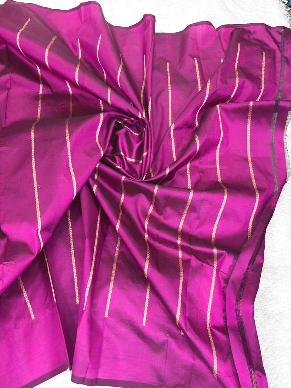 Katan Silk Saree: Royal Magenta with Scalloped Jhular Border