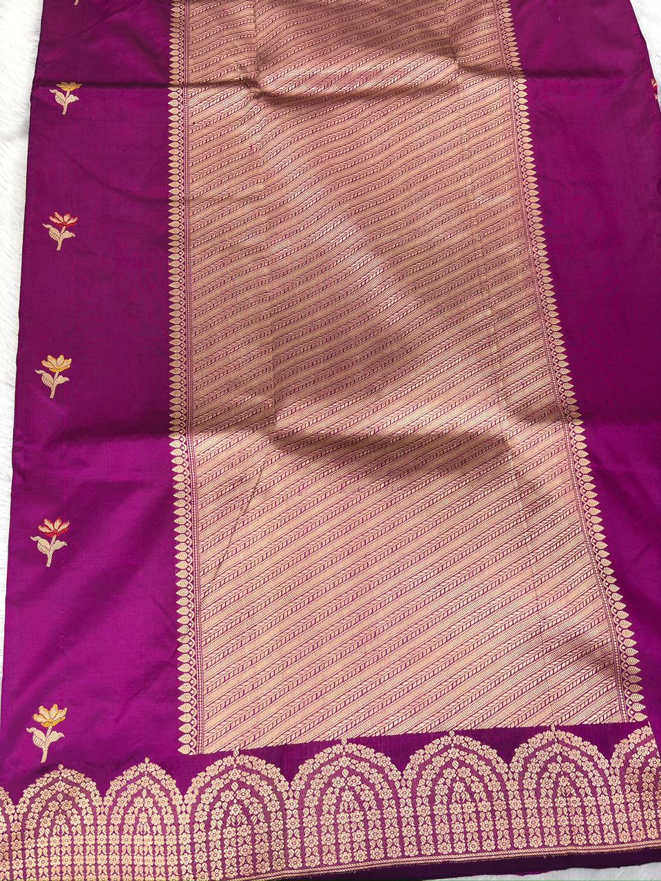 Katan Silk Saree: Royal Magenta with Scalloped Jhular Border