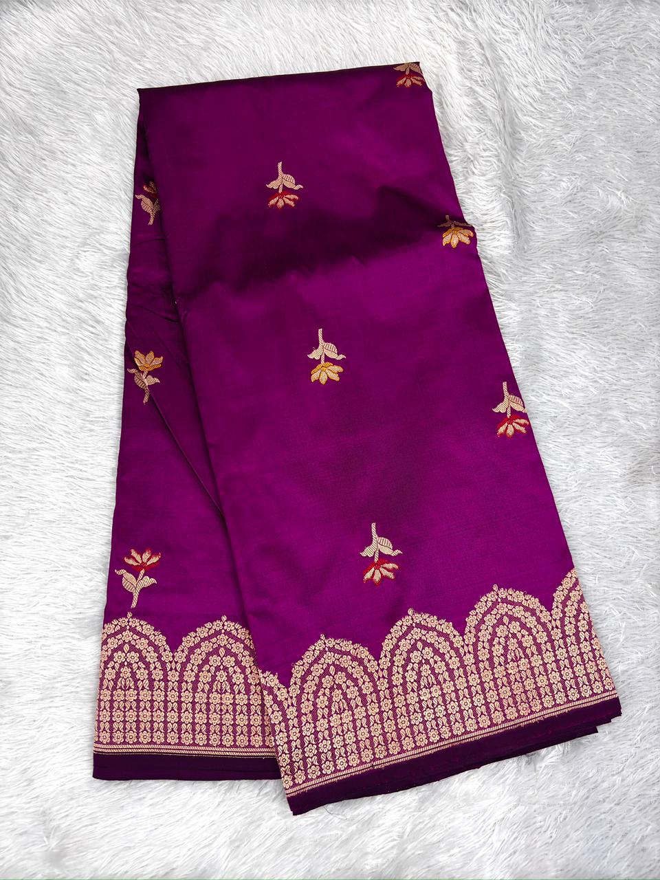 Katan Silk Saree: Royal Magenta with Scalloped Jhular Border