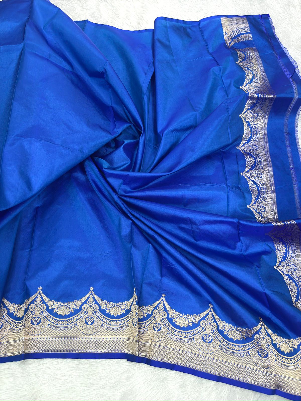Katan Silk Saree: Royal Cobalt Blue with Sona-Rupa Lotus Bootis