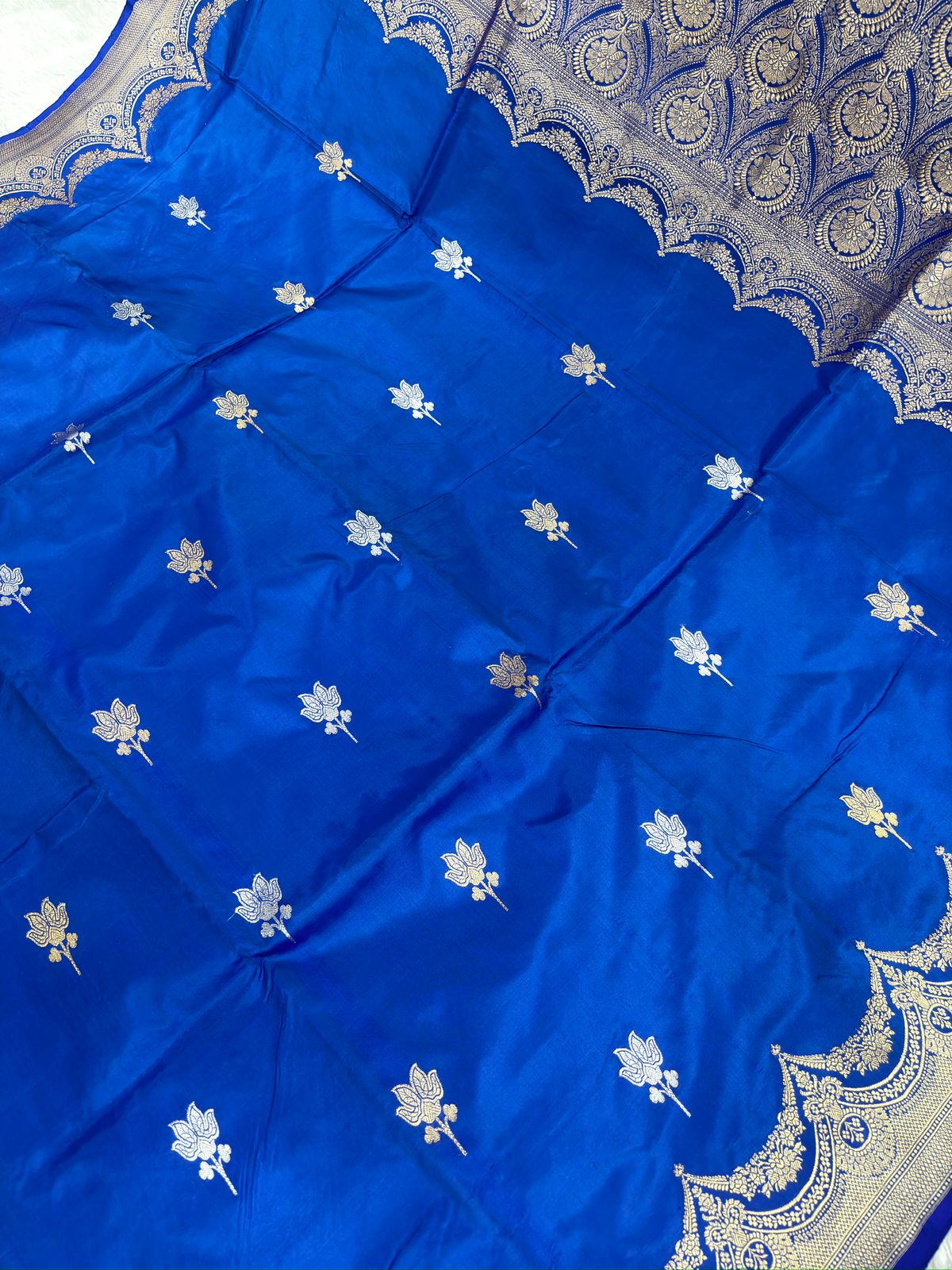 Katan Silk Saree: Royal Cobalt Blue with Sona-Rupa Lotus Bootis