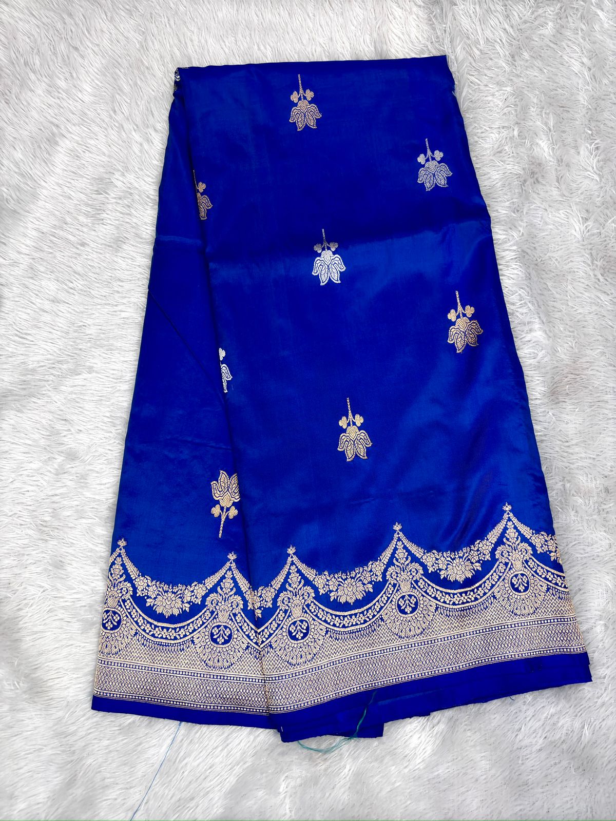 Katan Silk Saree: Royal Cobalt Blue with Sona-Rupa Lotus Bootis