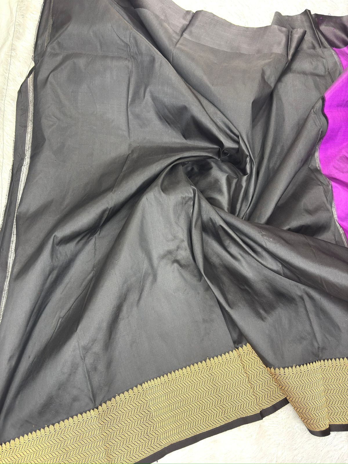 Katan Silk Saree: Royal Purple & Midnight Black with Meenakari Bootis
