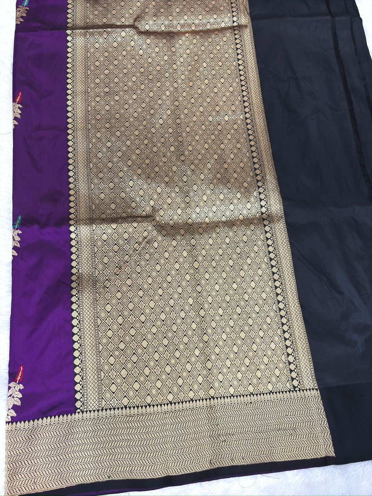 Katan Silk Saree: Royal Purple & Midnight Black with Meenakari Bootis
