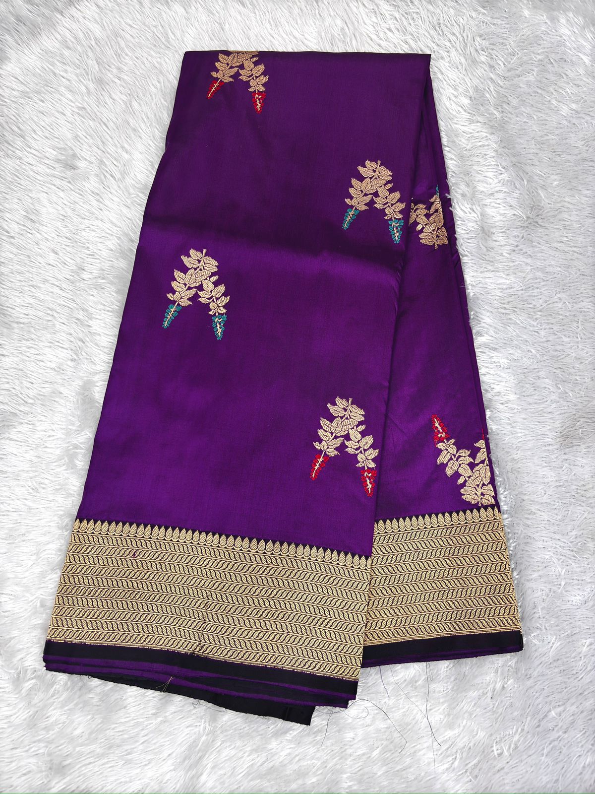 Katan Silk Saree: Royal Purple & Midnight Black with Meenakari Bootis