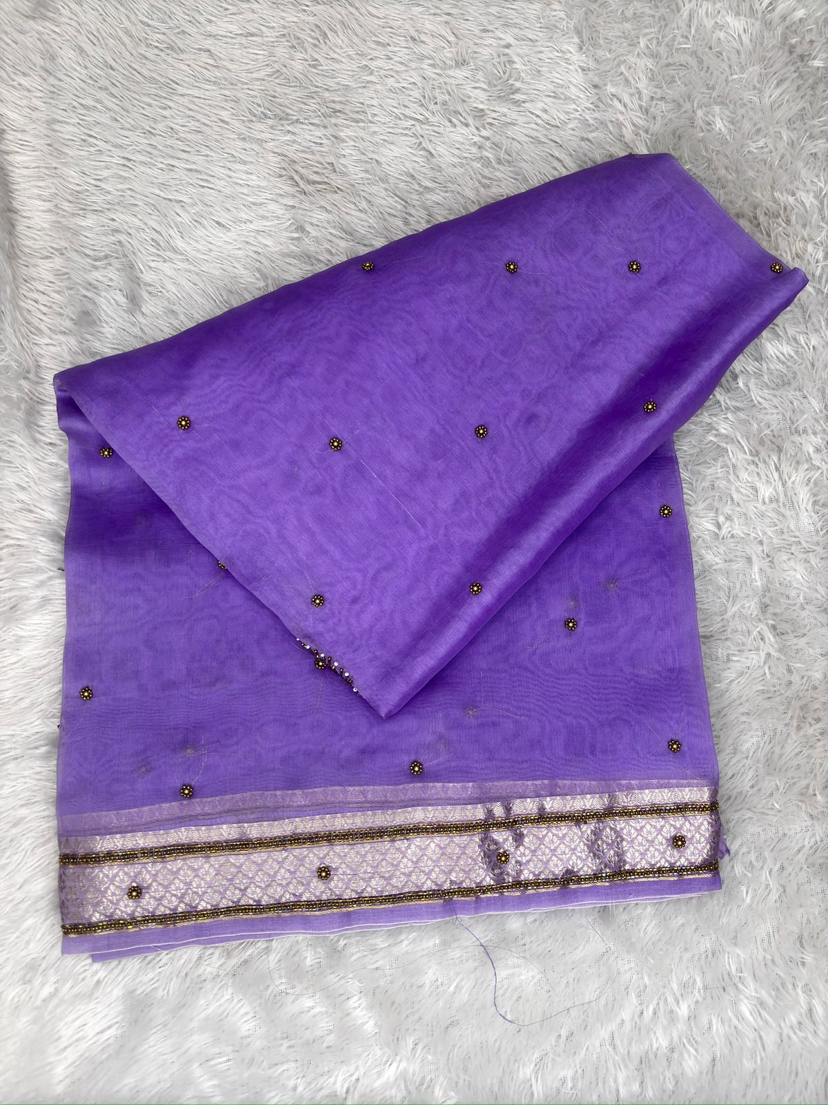 Royal Lavender Banarasi Saree with Zari Border and Hand-Studded Booti
