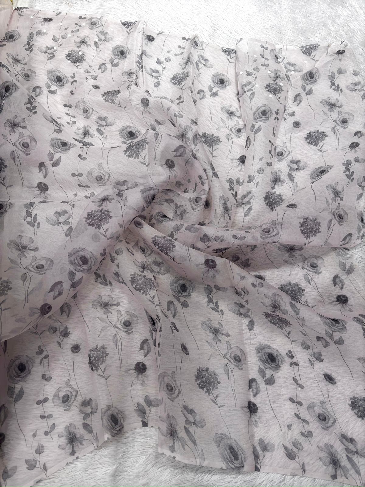 Antique Rose: Handloom Saree in Dusty Pink with Botanical Prints & Hand-Embellished Scalloped Border