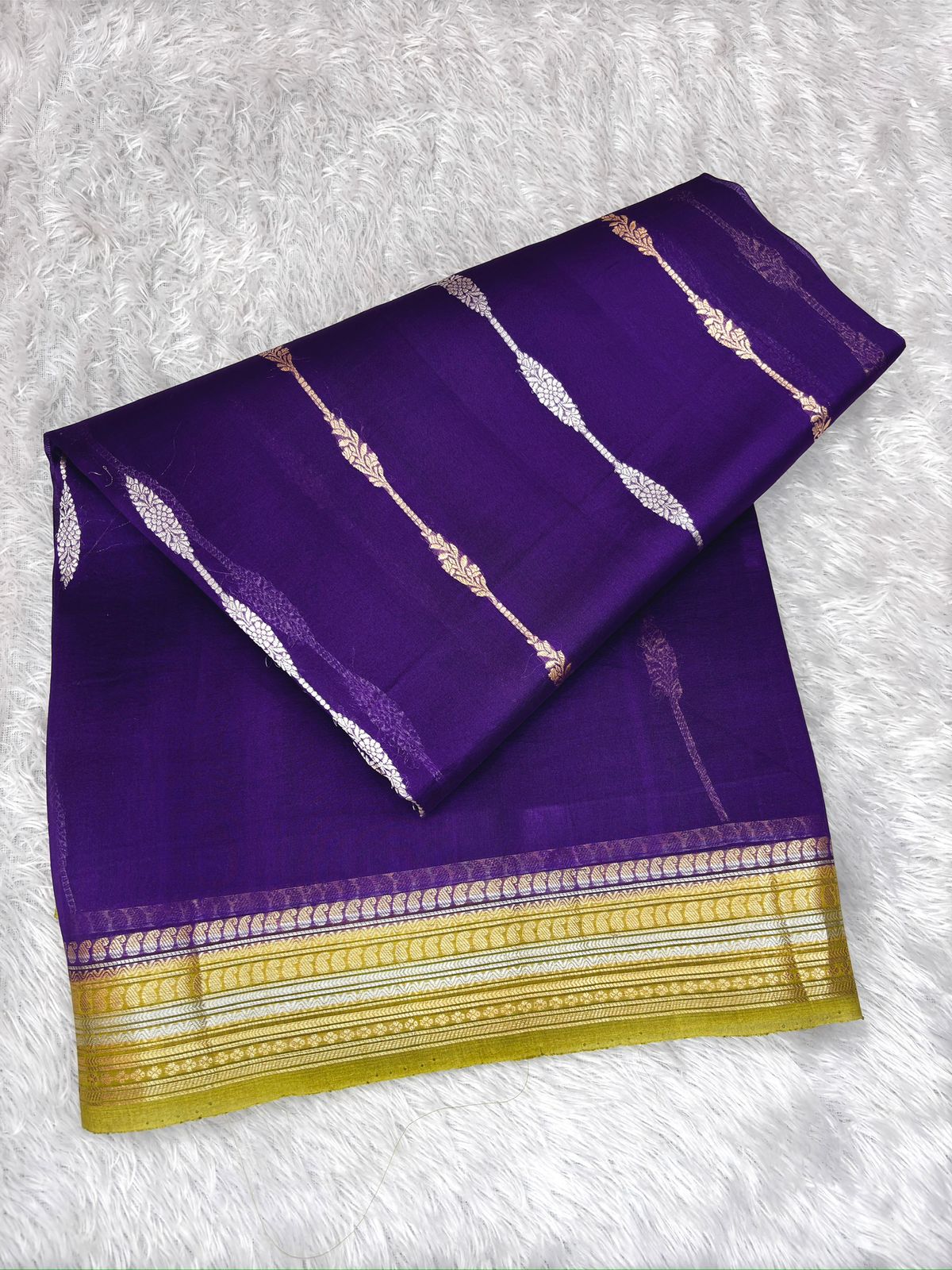 Royal Violet Kora Designer Kadhua Handloom Banarasi Saree with Antique Gold Zari Pallu