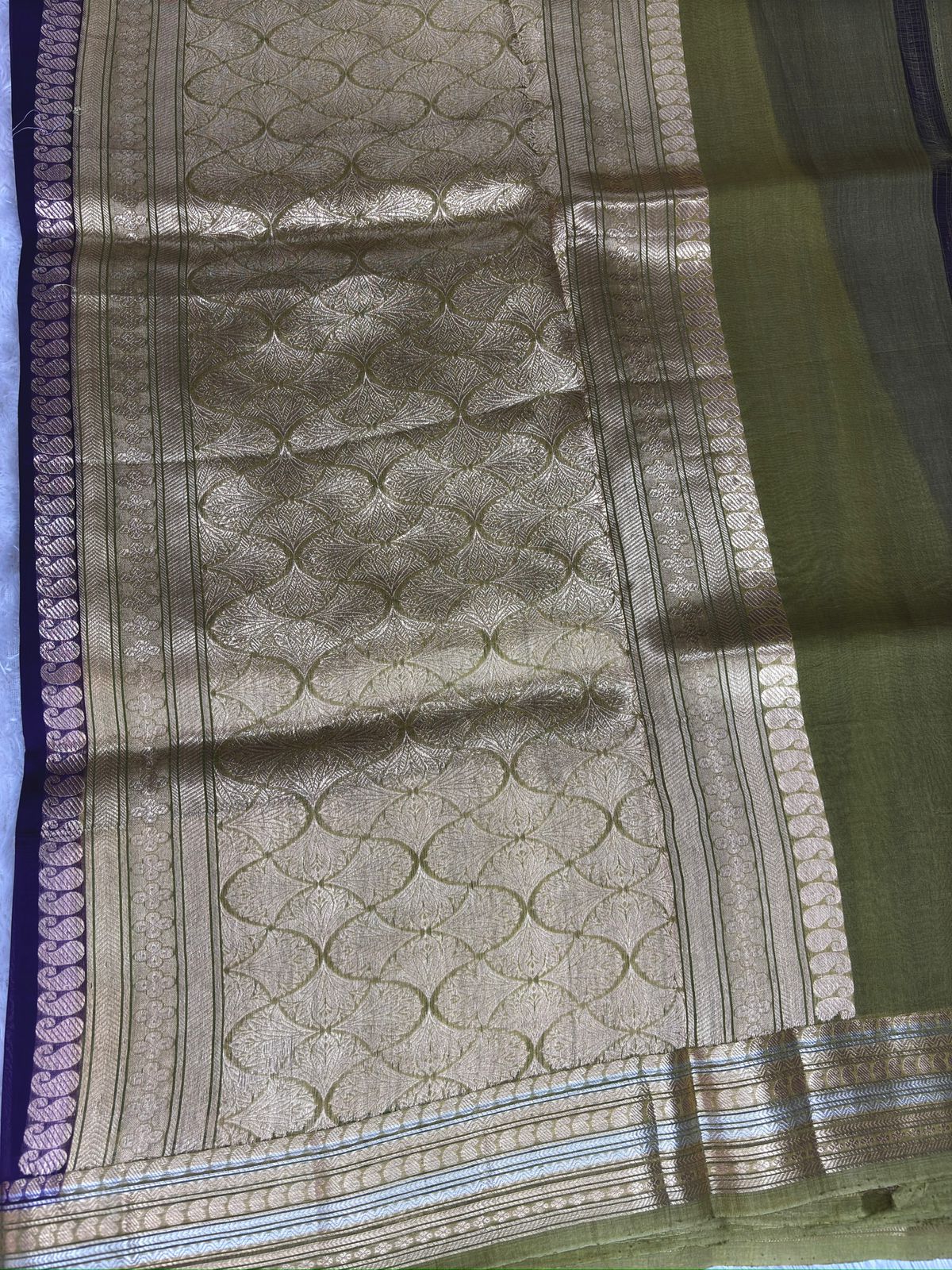 Royal Violet Kora Designer Kadhua Handloom Banarasi Saree with Antique Gold Zari Pallu