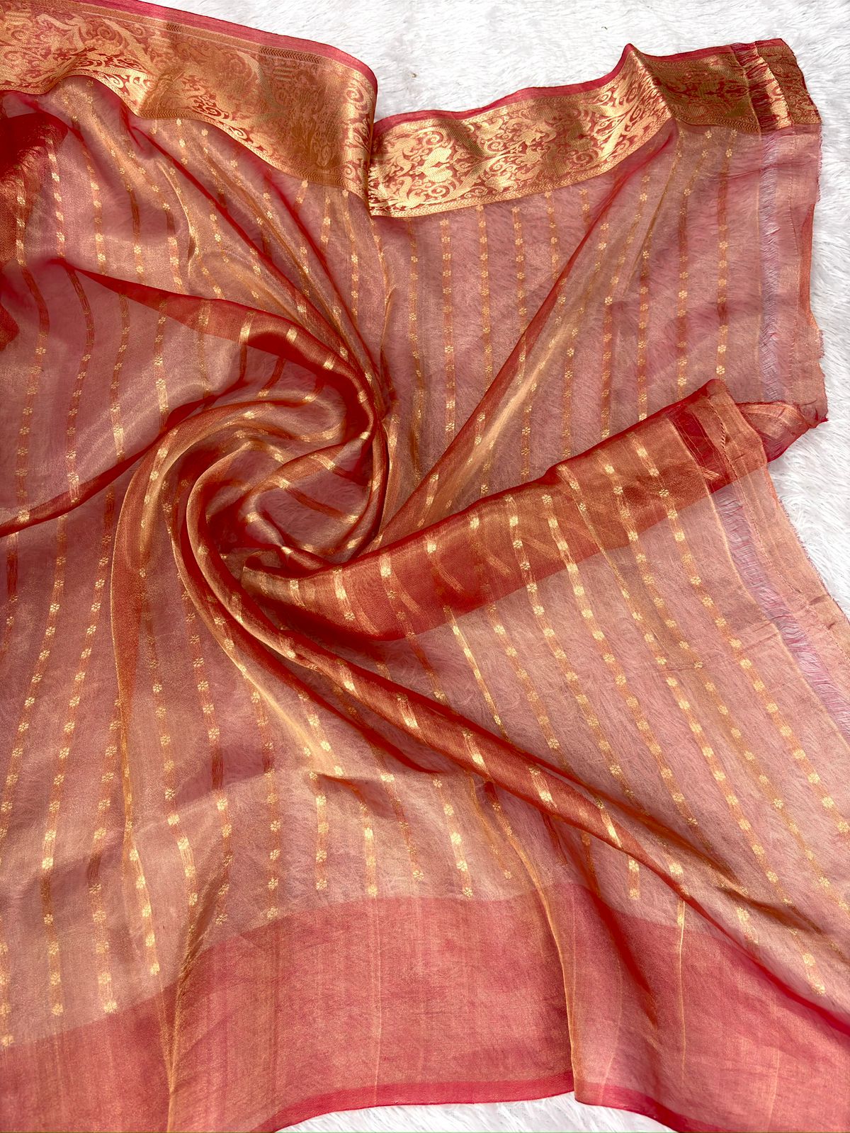 Royal Red Kora Designer Kadhua Handloom Banarasi Saree with Antique Silver Zari Jaal