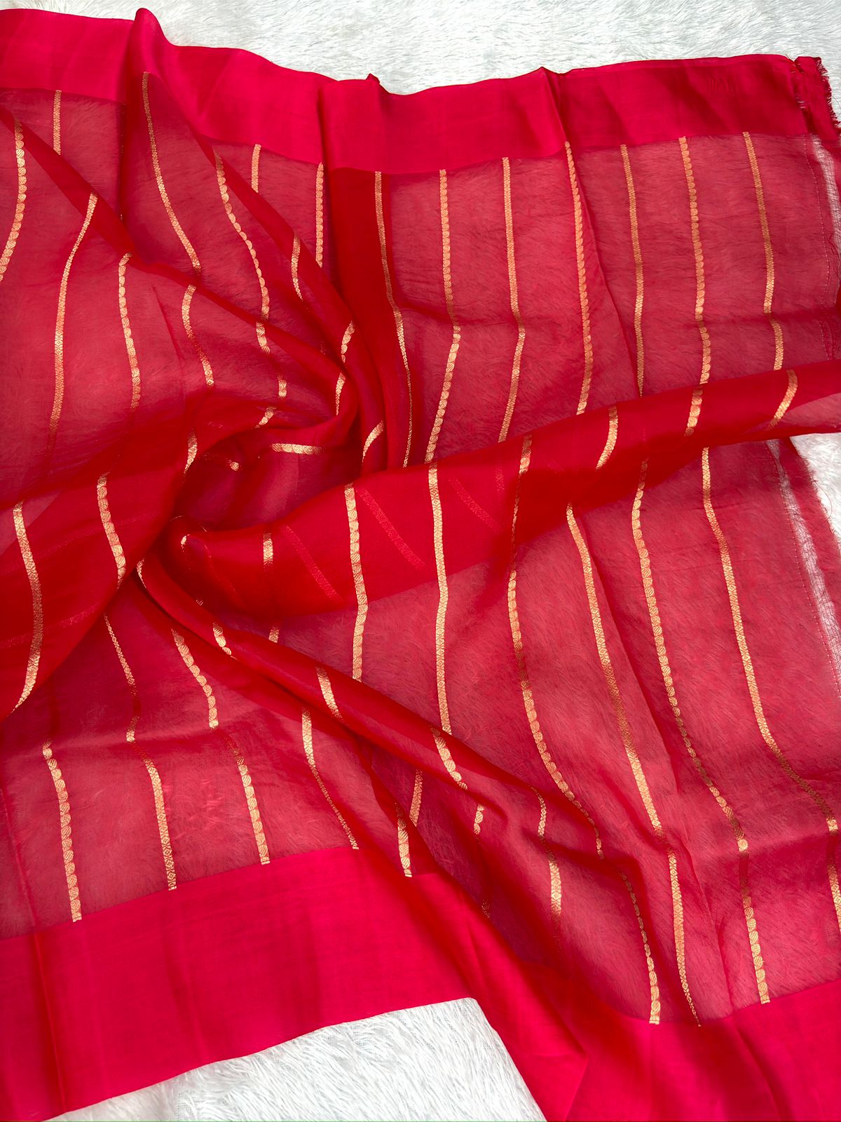 Bridal Red Kora Designer Kadhua Handloom Banarasi Saree with Rich Floral Zari Jaal