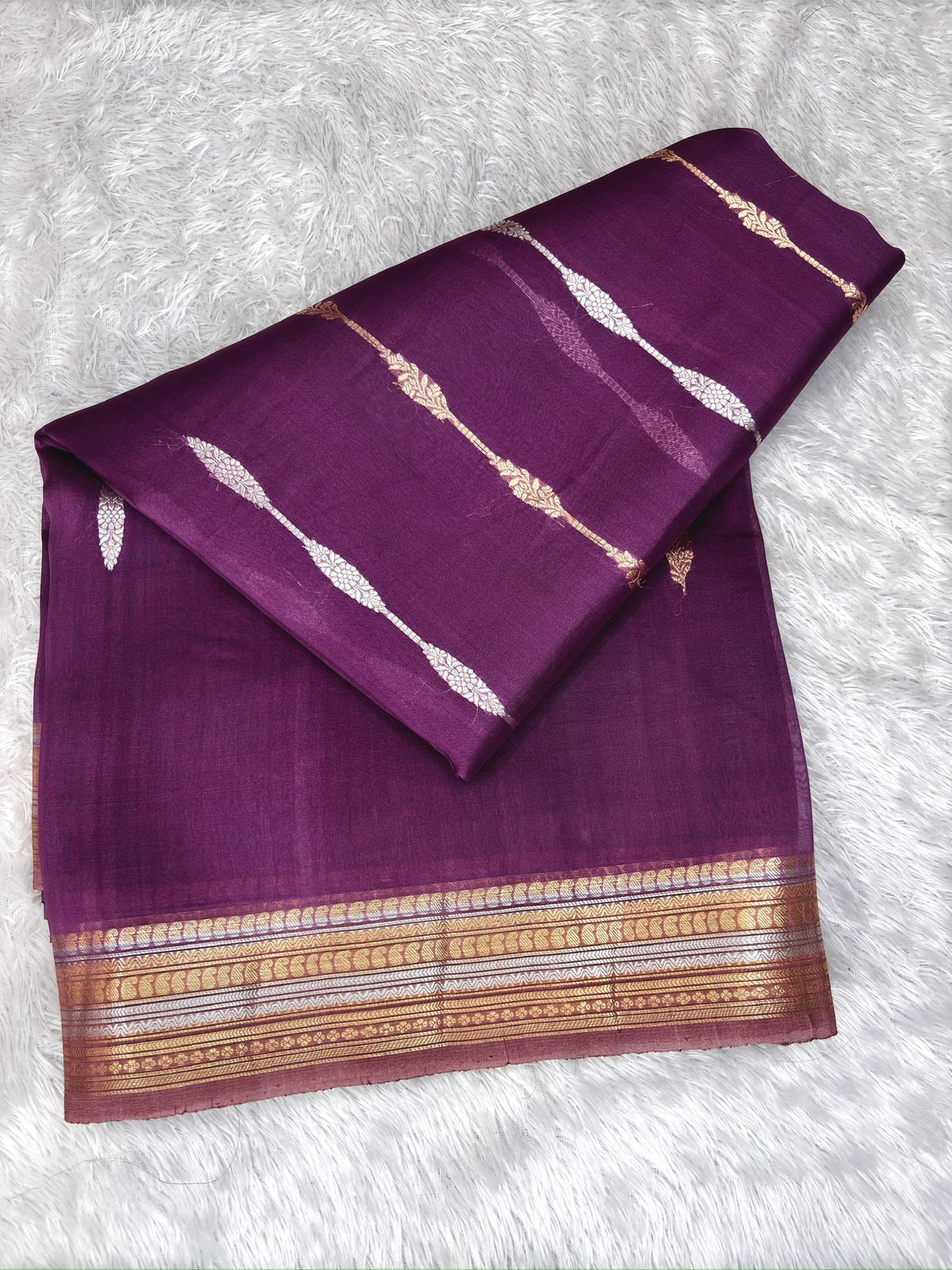 Royal Purple Kora Designer Kadhua Handloom Banarasi Saree with Antique Gold Zari Pallu