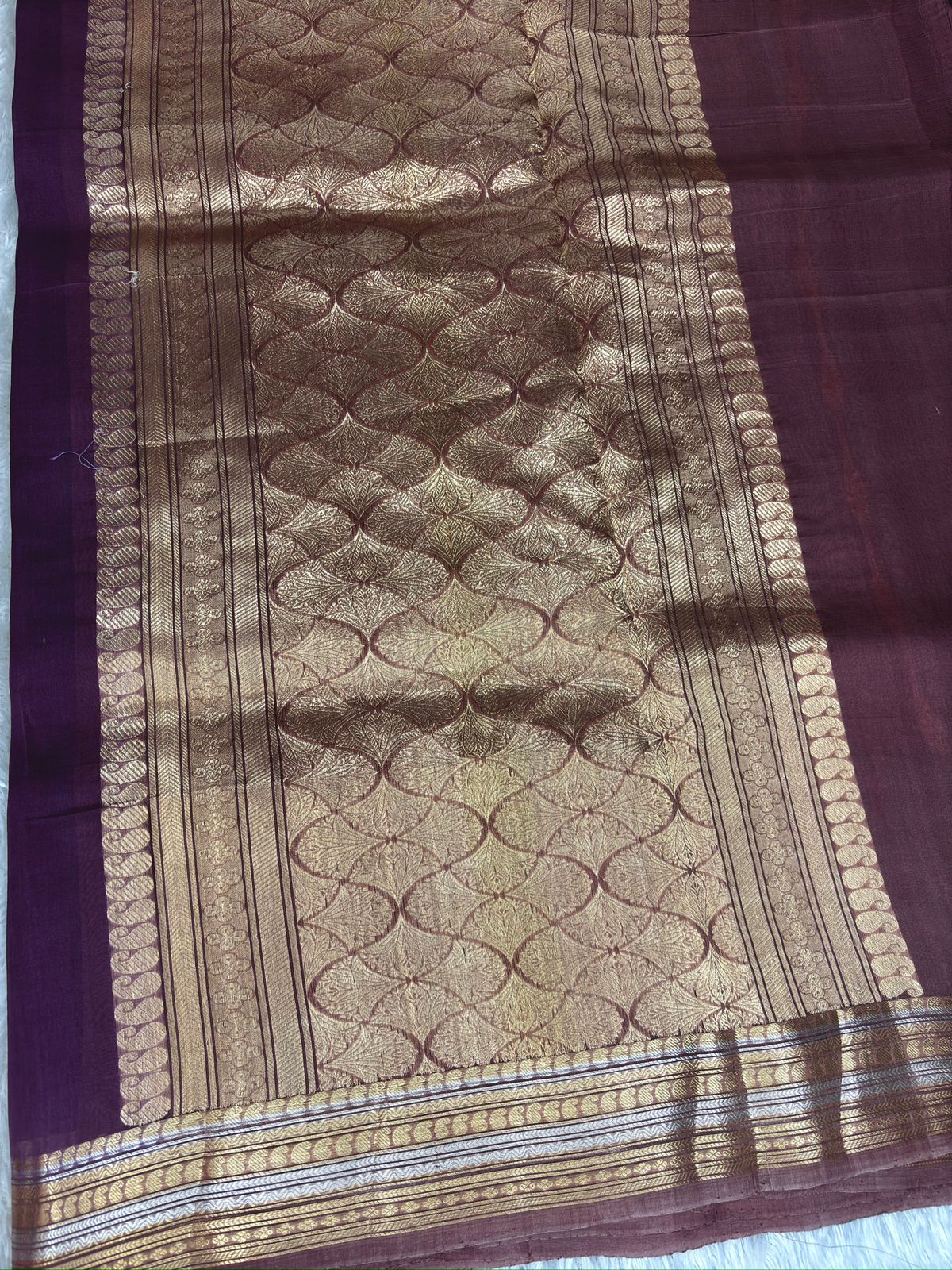 Royal Purple Kora Designer Kadhua Handloom Banarasi Saree with Antique Gold Zari Pallu