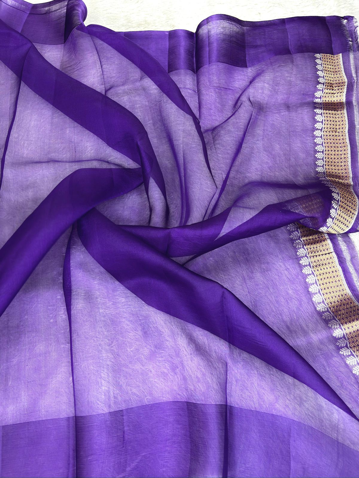 Royal Violet Kora Designer Kadhua Handloom Banarasi Saree with Antique Zari Pallu