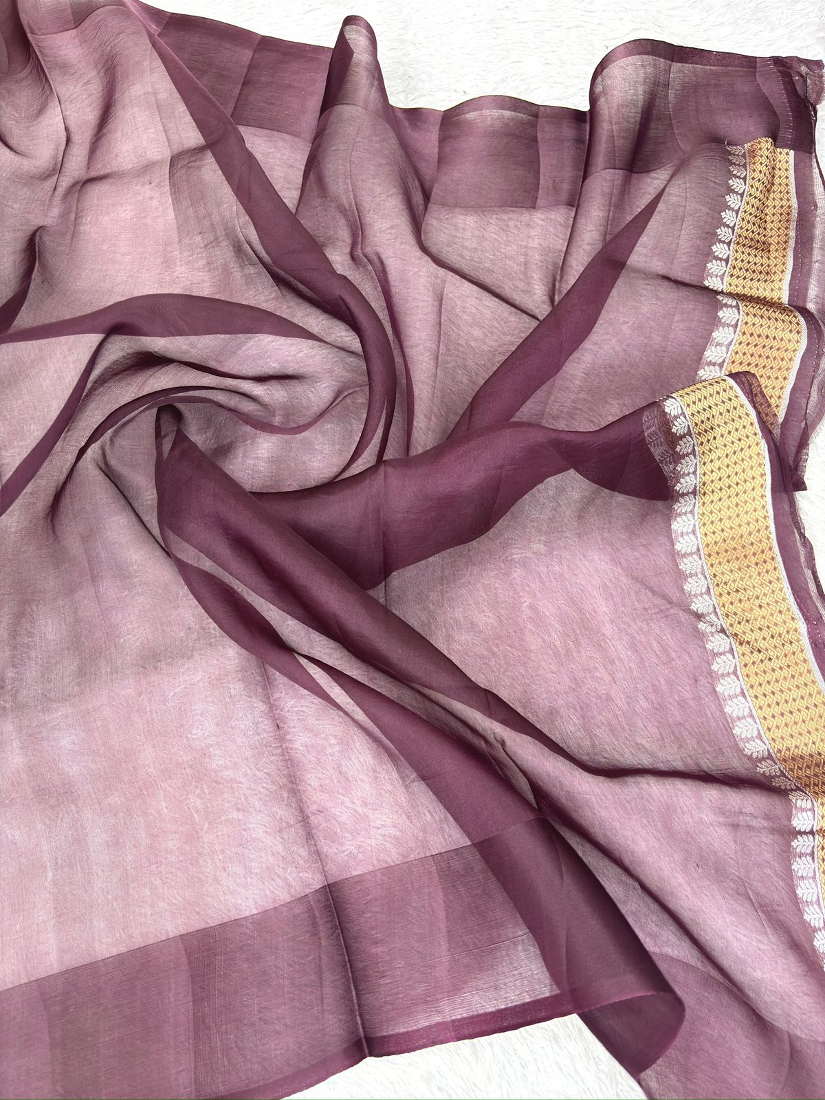 Rich Wine Kora Designer Kadhua Handloom Banarasi Saree with Antique Zari Pallu