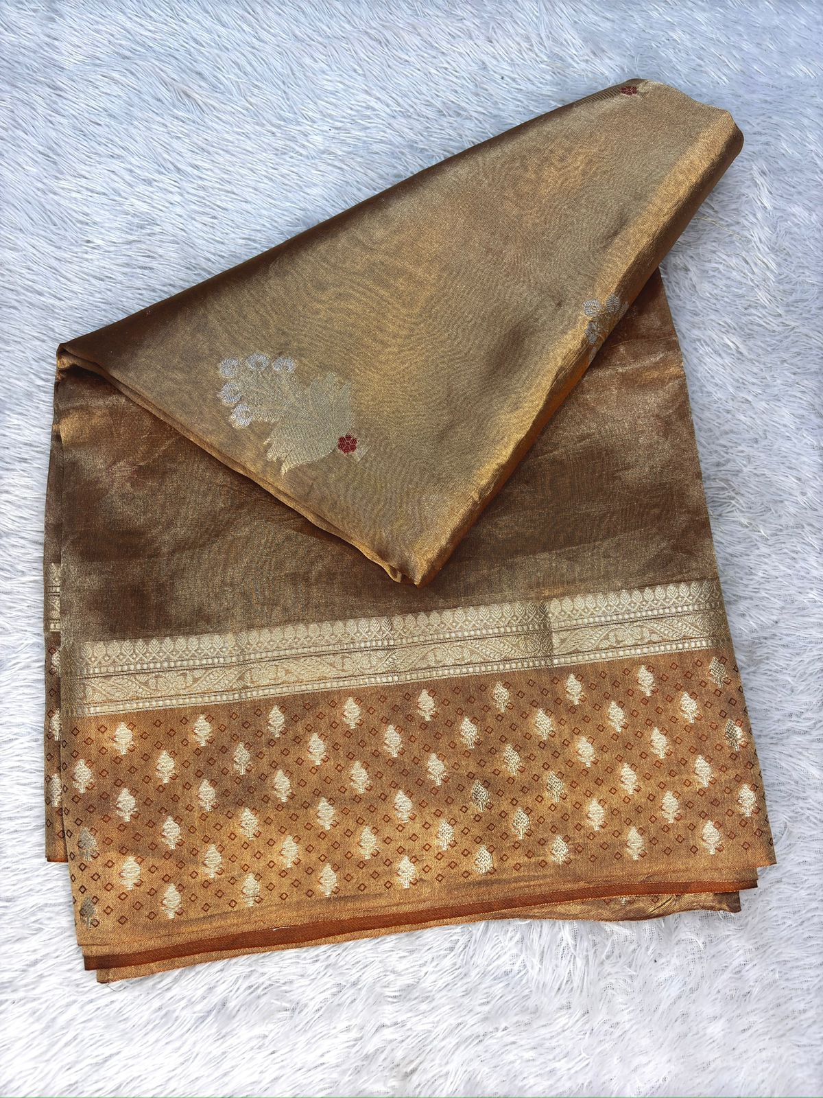 Classic Antique Gold Tissue Silk Banarasi Saree with Rich Zari Border