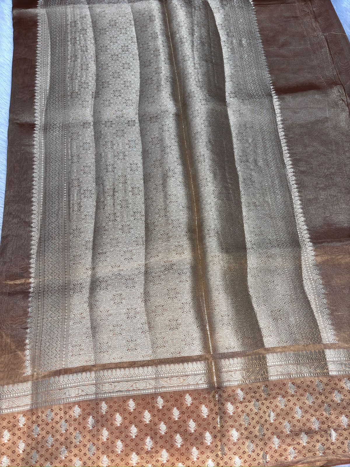 Classic Antique Gold Tissue Silk Banarasi Saree with Rich Zari Border