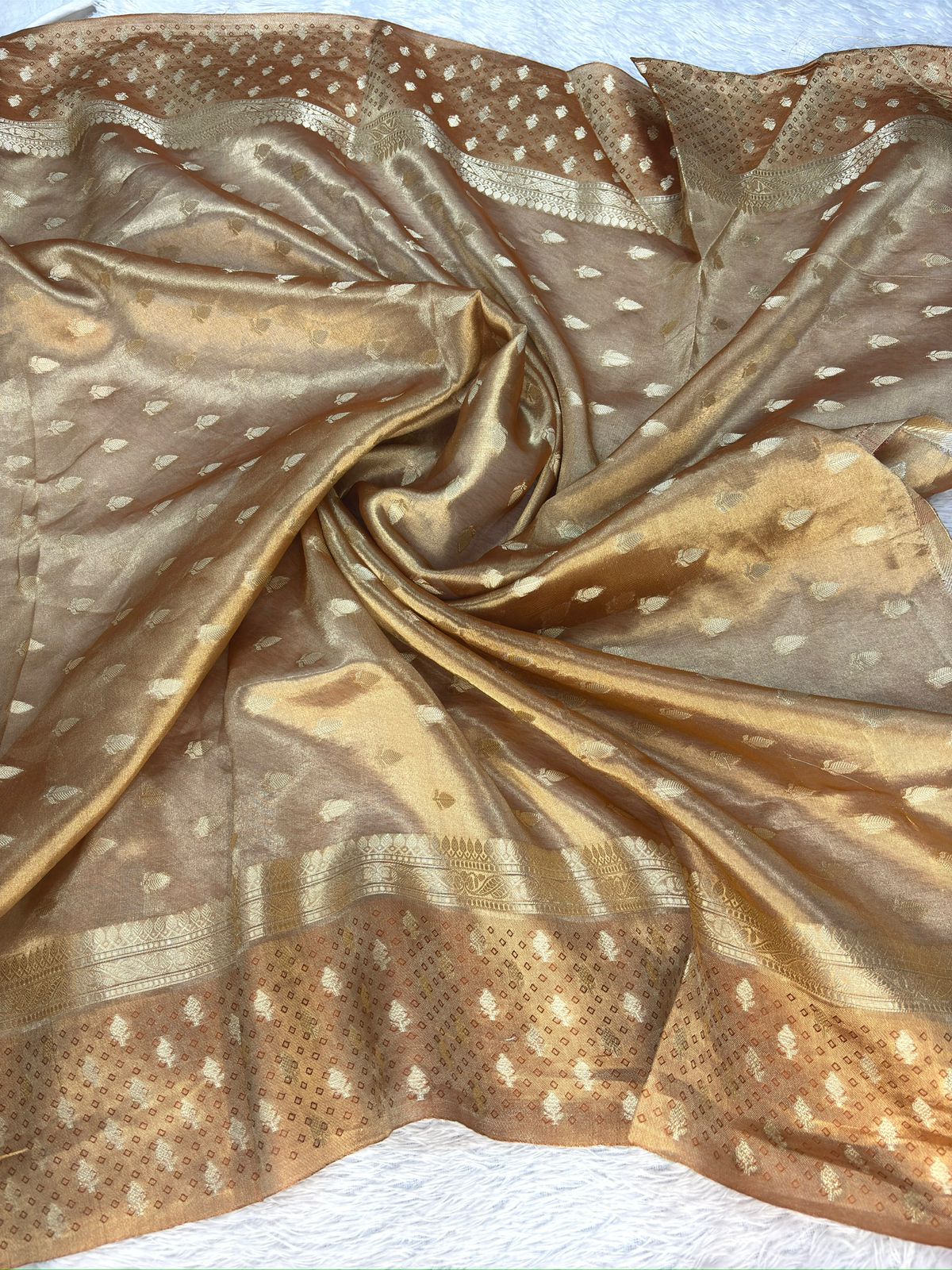 Classic Antique Gold Tissue Silk Banarasi Saree with Rich Zari Border