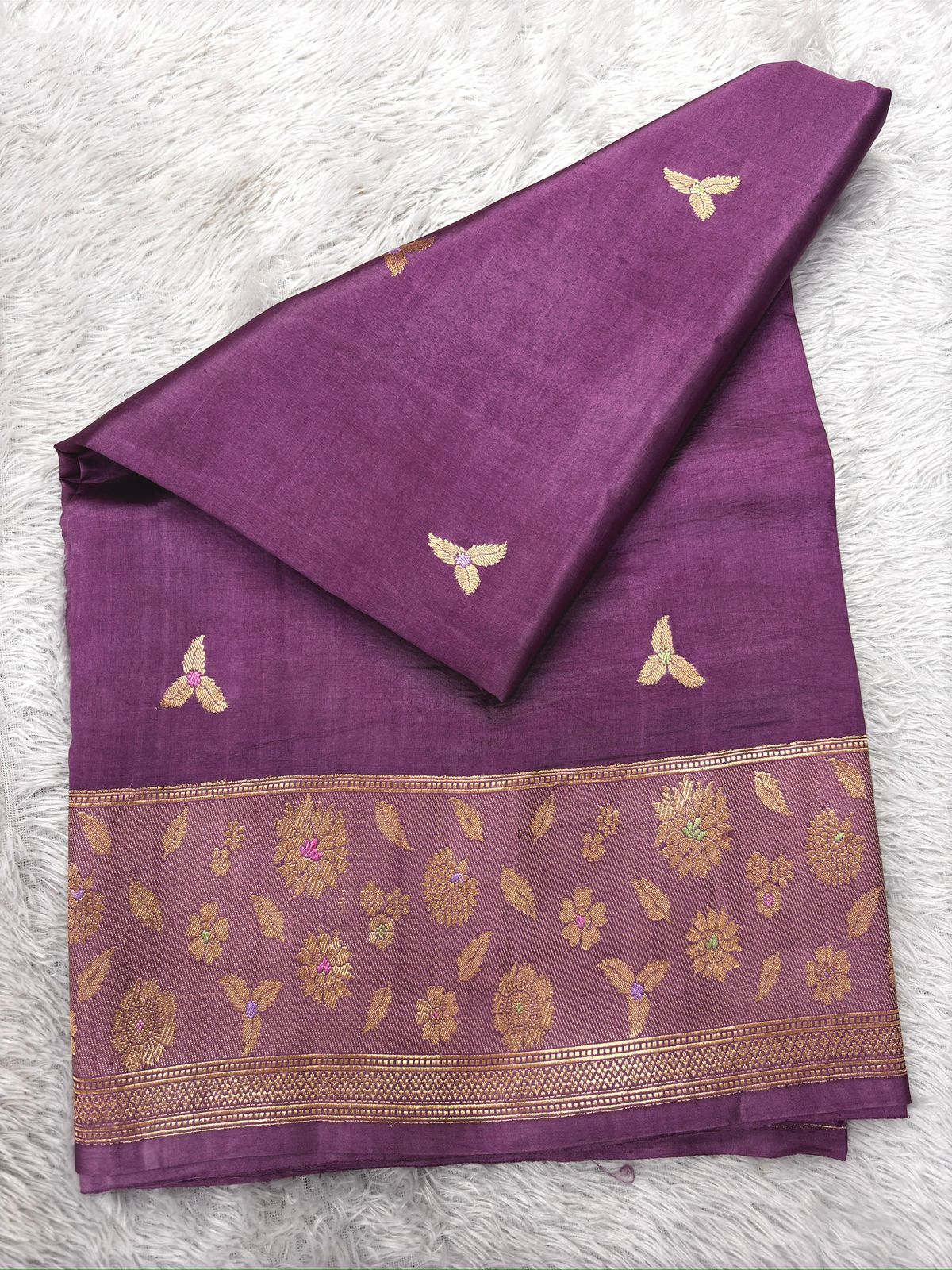 Royal Violet Katan Silk Kadhua Handloom Saree with Antique Zari Weaving