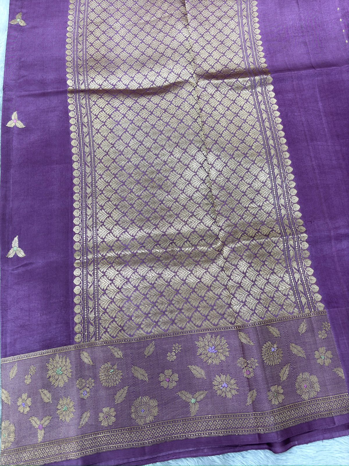 Royal Violet Katan Silk Kadhua Handloom Saree with Antique Zari Weaving
