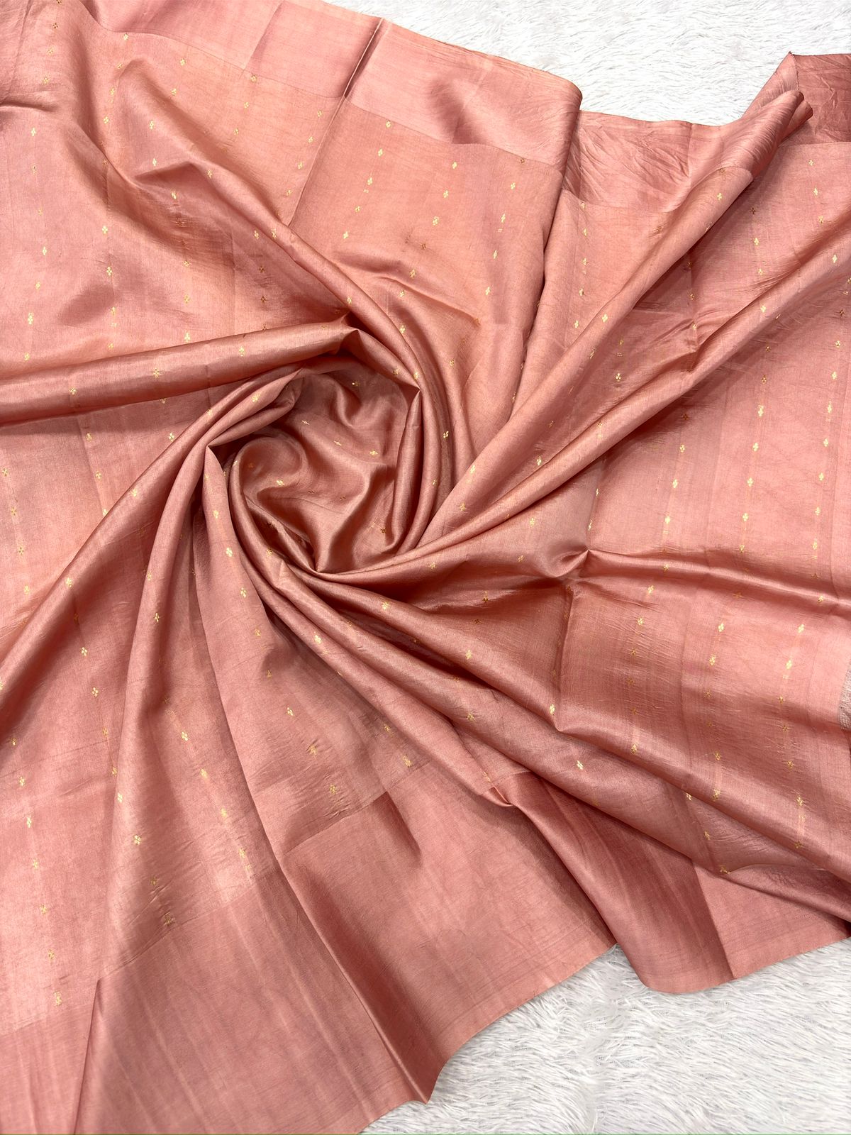 Blush Rose Katan Silk Kadhua Handloom Saree with Gold Zari Jaal