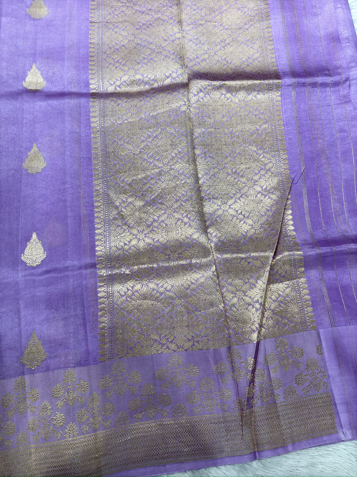 Lavender Purple Katan Silk Kadhua Handloom Saree with Antique Gold Zari