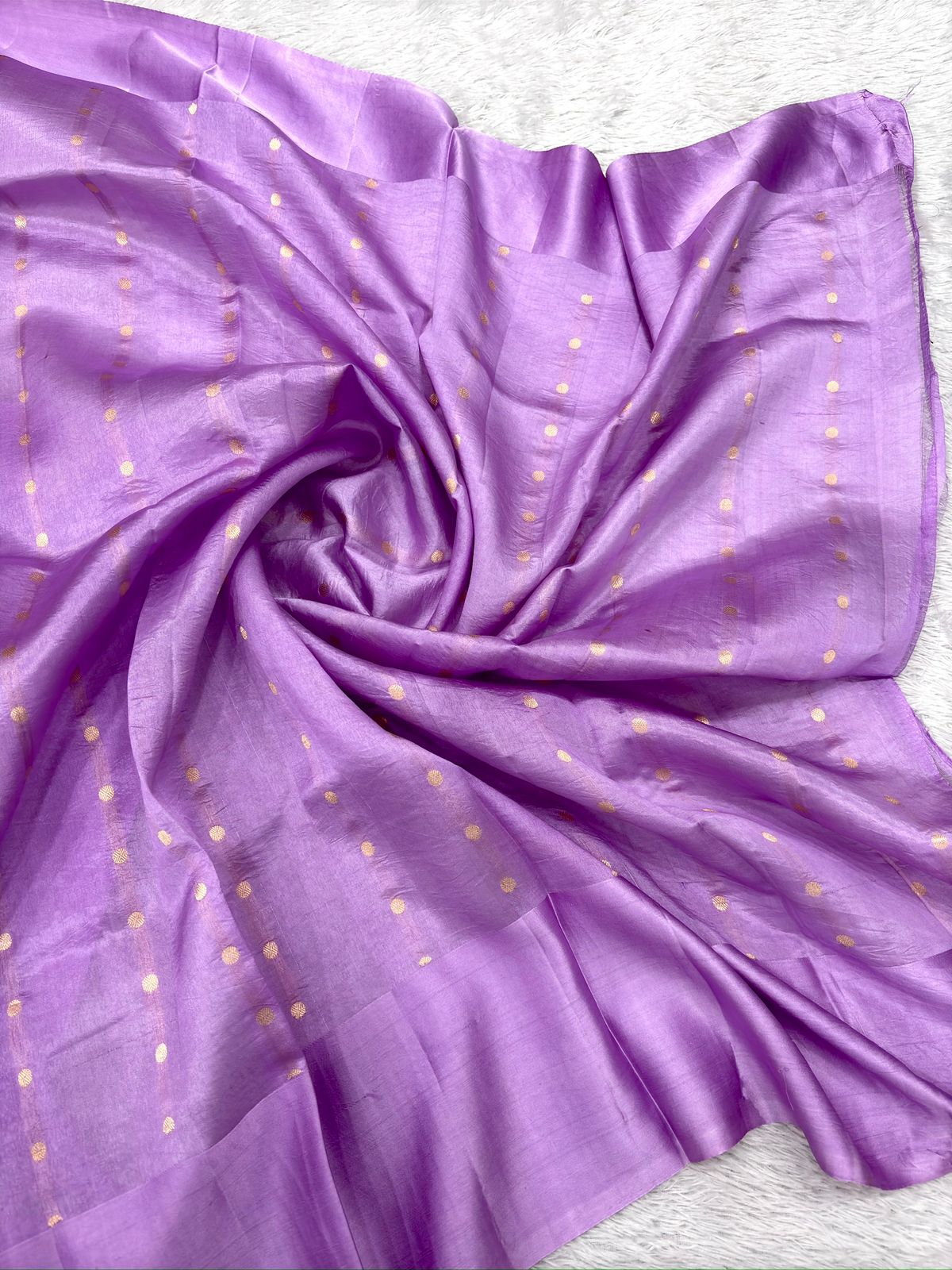 Lavender Purple Katan Silk Kadhua Handloom Saree with Antique Gold Zari
