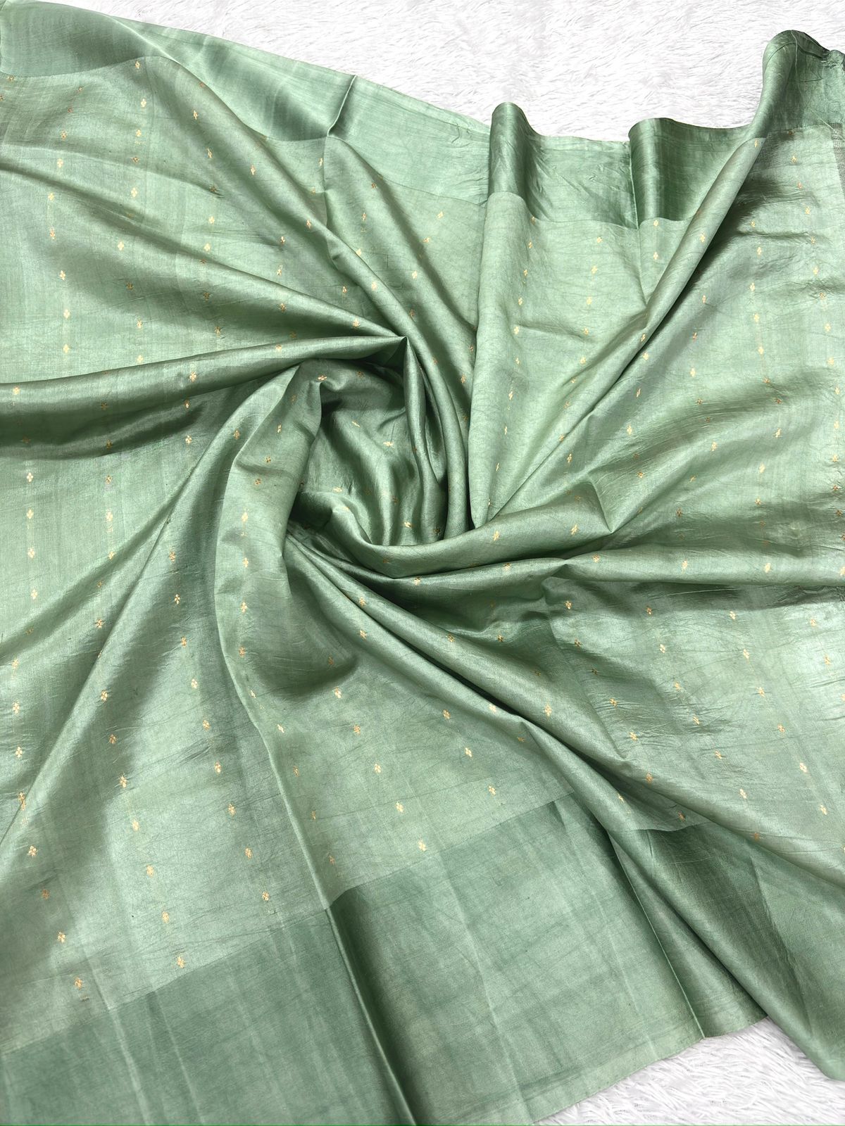 Sage Green Katan Silk Kadhua Handloom Saree with Antique Zari Weaving