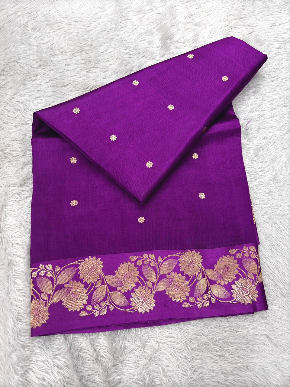 Royal Purple Pure Katan Silk Banarasi Saree with Floral Zari Border