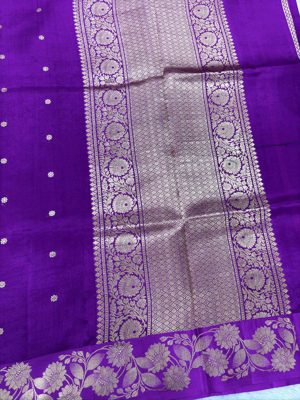 Royal Purple Pure Katan Silk Banarasi Saree with Floral Zari Border