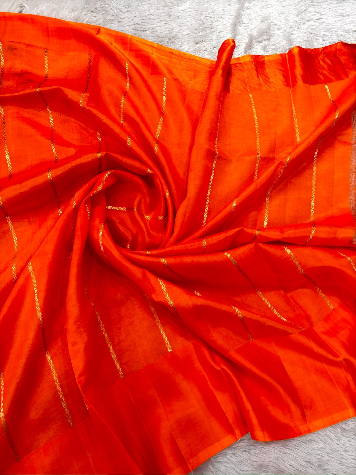 Radiant Orange Pure Katan Silk Banarasi Saree with Zari Butis & Royal Pallu