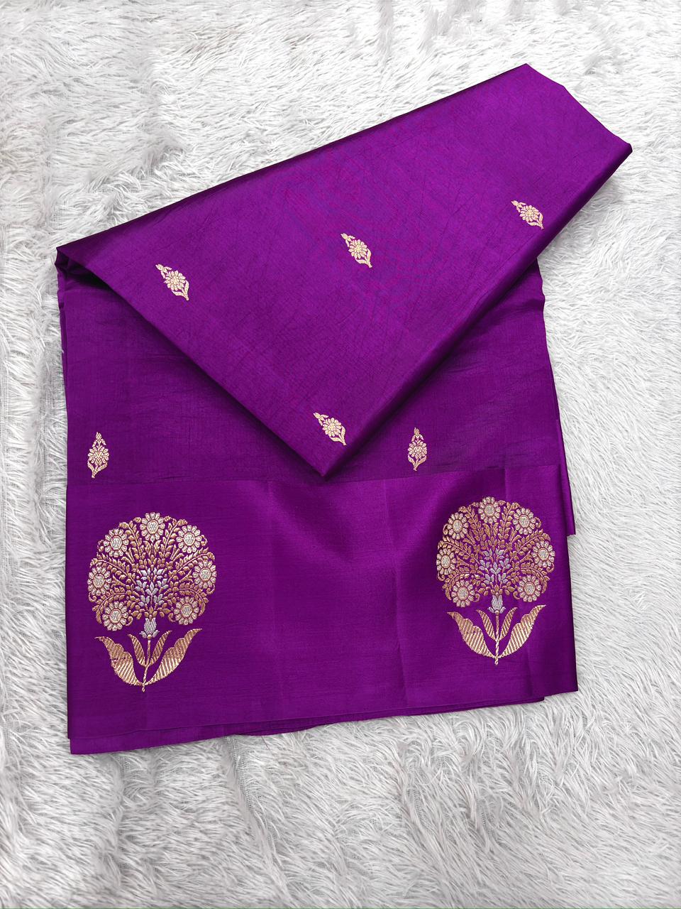 Royal Rani Pink Pure Katan Silk Banarasi Saree with Gold Zari Butis & Designer Pallu
