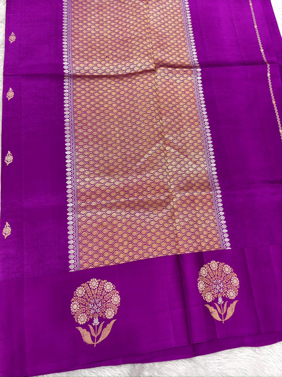 Royal Rani Pink Pure Katan Silk Banarasi Saree with Gold Zari Butis & Designer Pallu