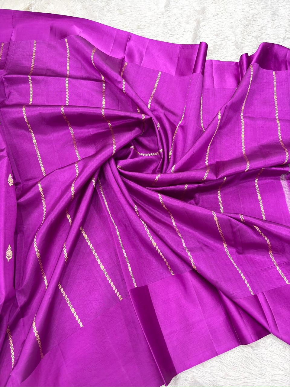 Royal Rani Pink Pure Katan Silk Banarasi Saree with Gold Zari Butis & Designer Pallu