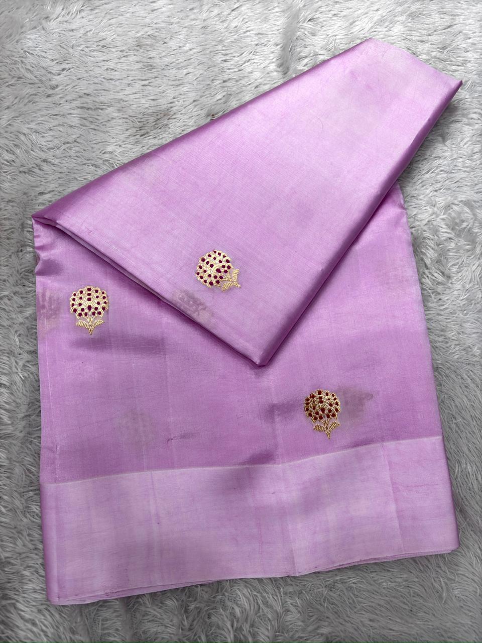 Pastel Lavender Pure Tissue Silk Banarasi Saree with Gold Zari Pallu