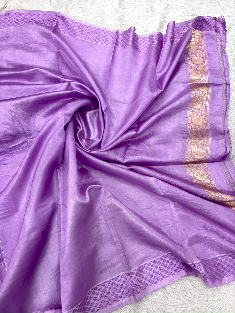 Lavender Pure Tissue Silk Banarasi Saree with Floral Zari Butis