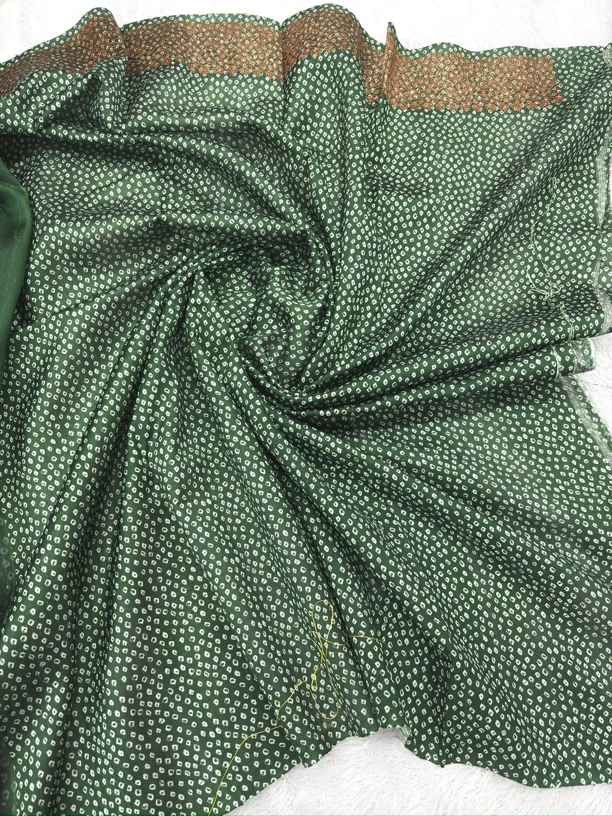 Bottle Green Raw Silk Handloom Saree with Floral Digital Print